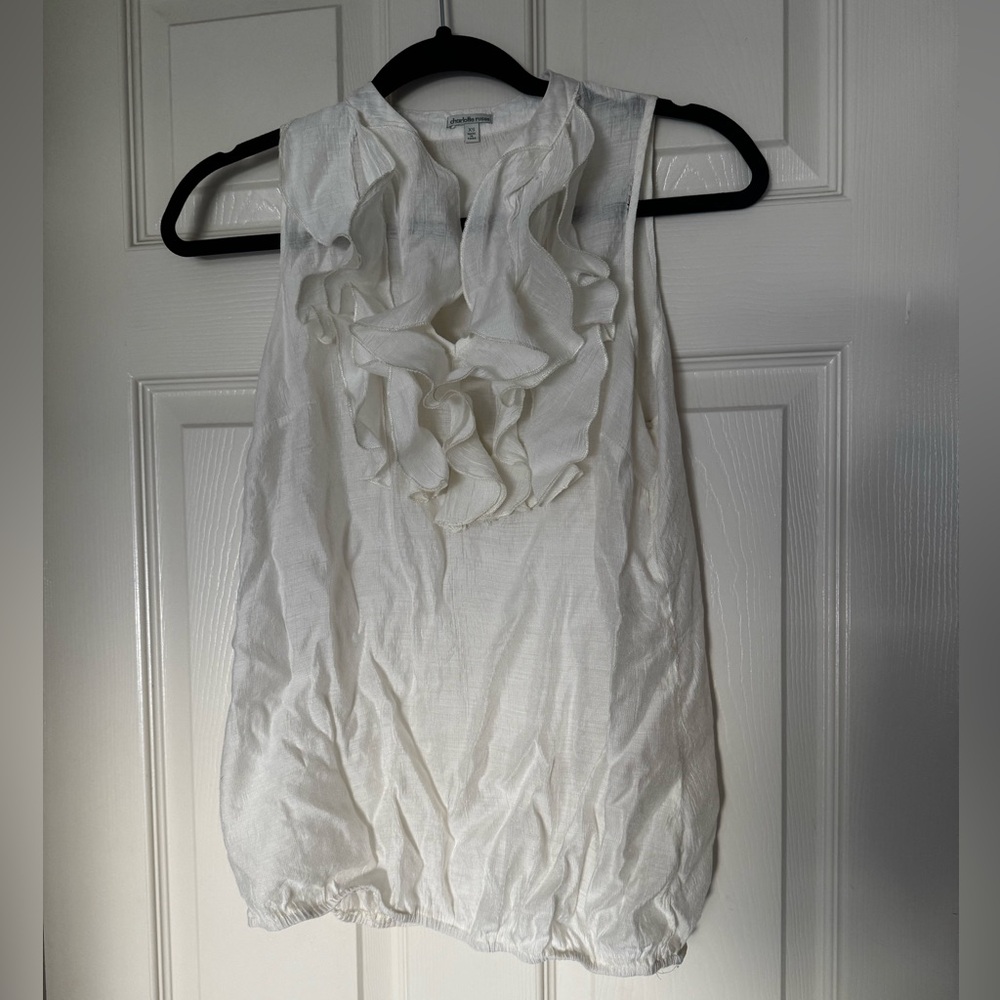 Cream Sheer Sleeveless Ruffle Top